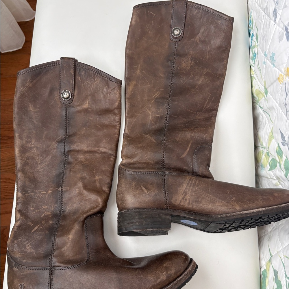 Women's Brown Leather Riding Boots. Size 7.5. Distressed